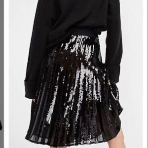 New with tags Express Black Sequined/Pleated High Waisted Midi Skirt Size XS.